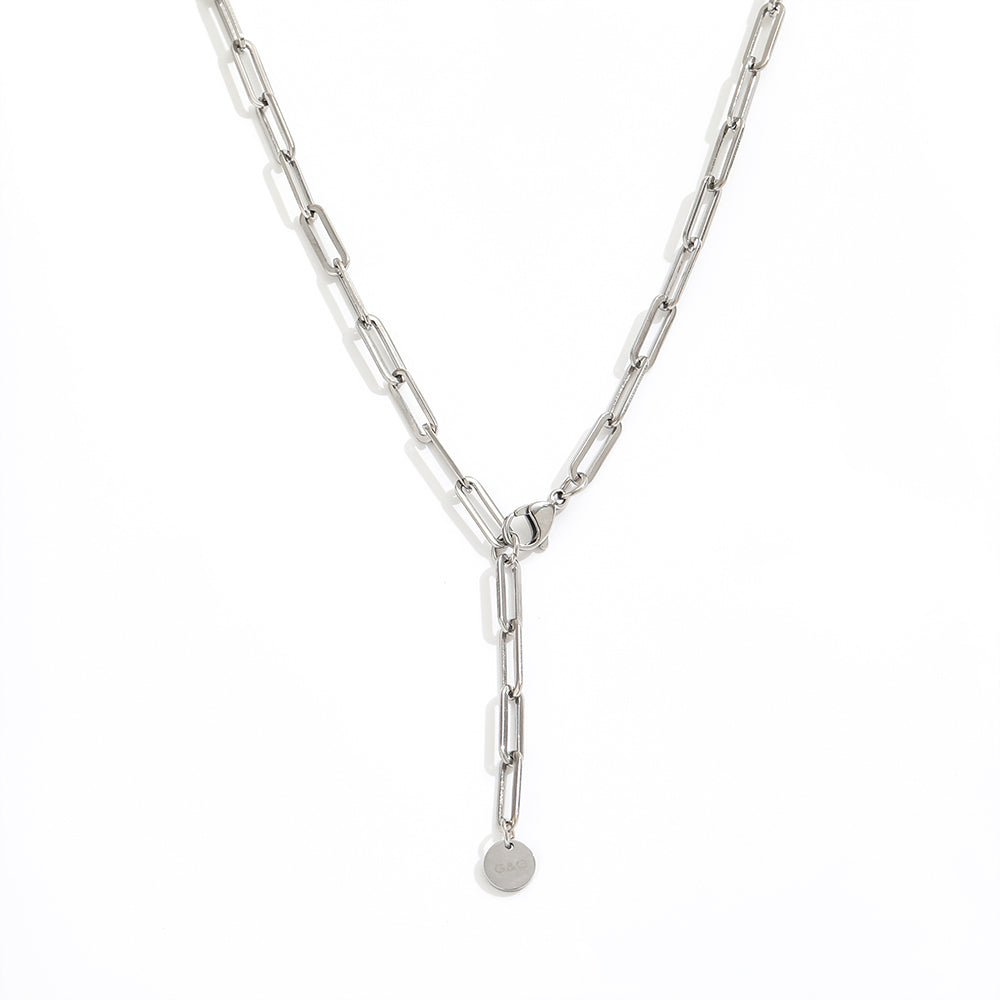 Collier Novelle Y Maillons Pièce — Acier Inoxydable Or 18K