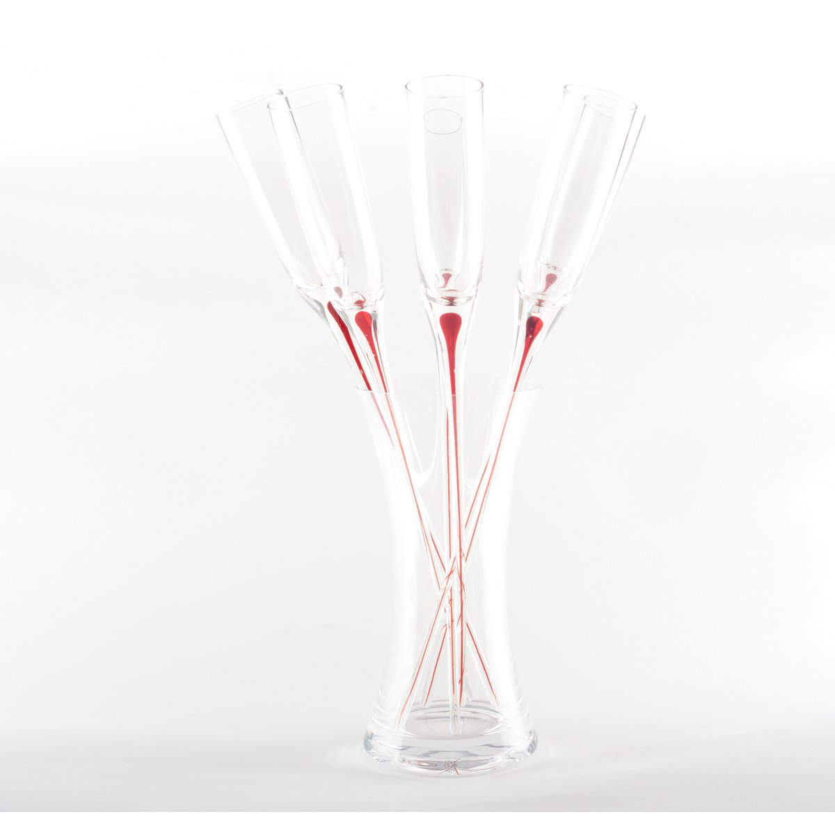 Flûtes à Champagne Pied Rouge avec Support | Lot de 6 | AULICA