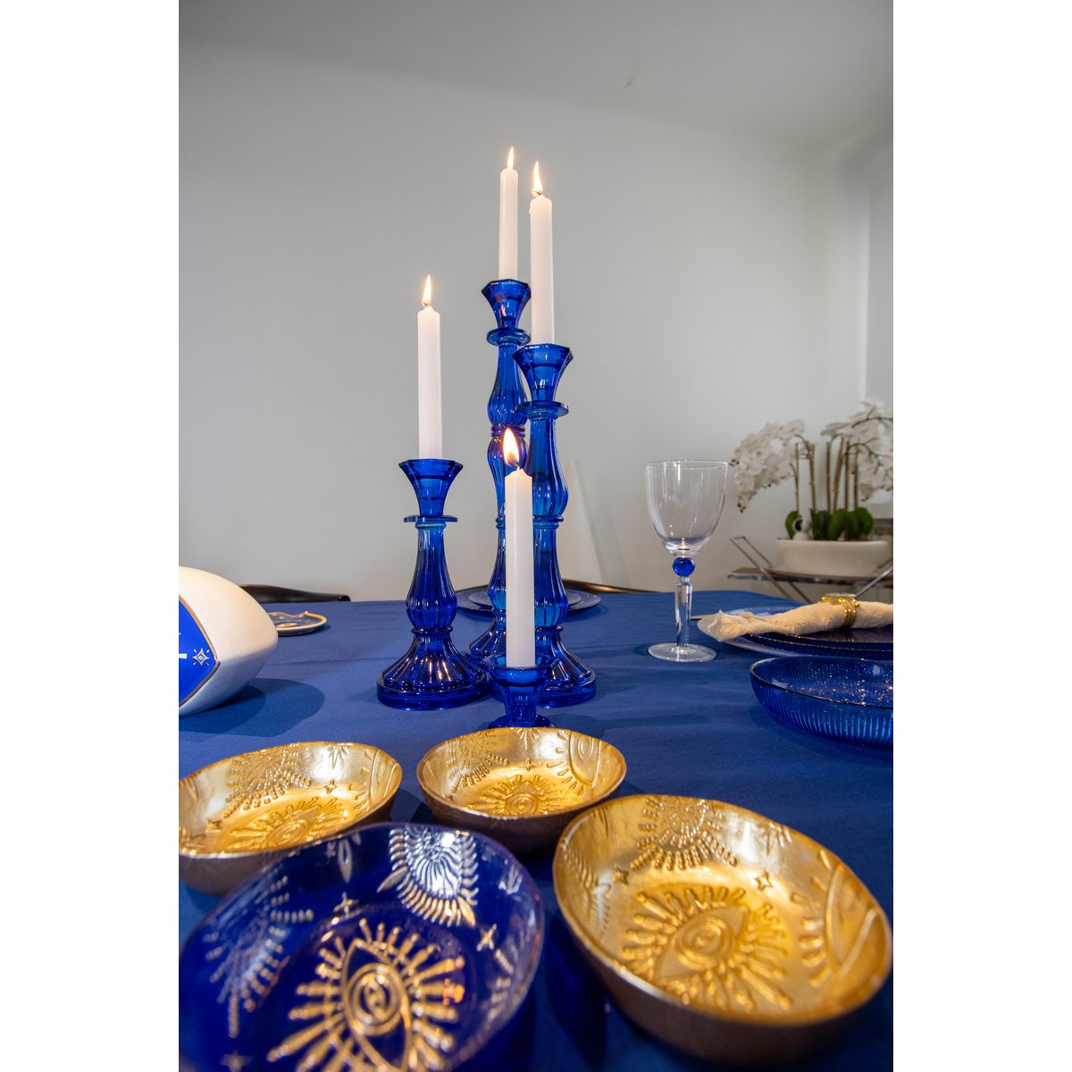 Verres à Vin Pied Diamant Bleu | Lot de 4 | AULICA