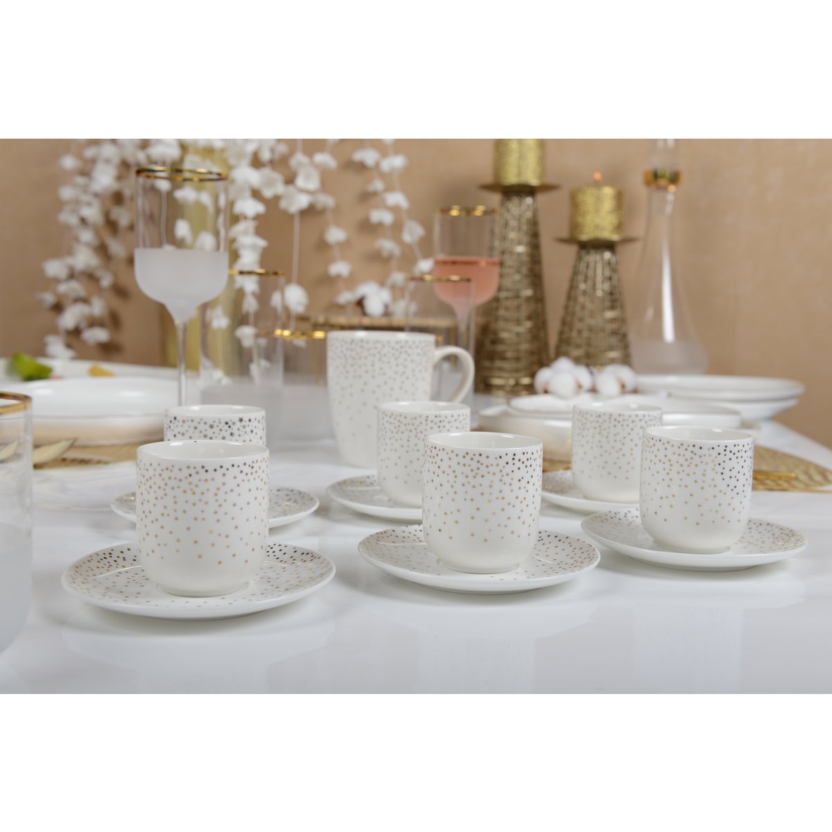 Tasses à Café Expresso Plumetis Doré 90 ml | Lot de 6 | AULICA