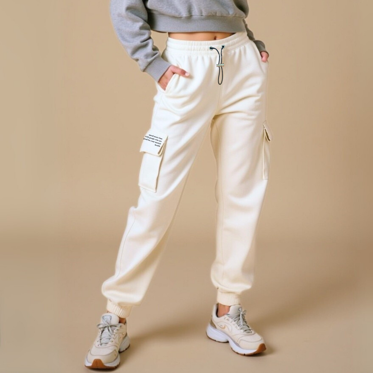 Jogging Cargo Gris Chiné "Mental Health" Coton Bio — GOOD GIRL BAD HABITS