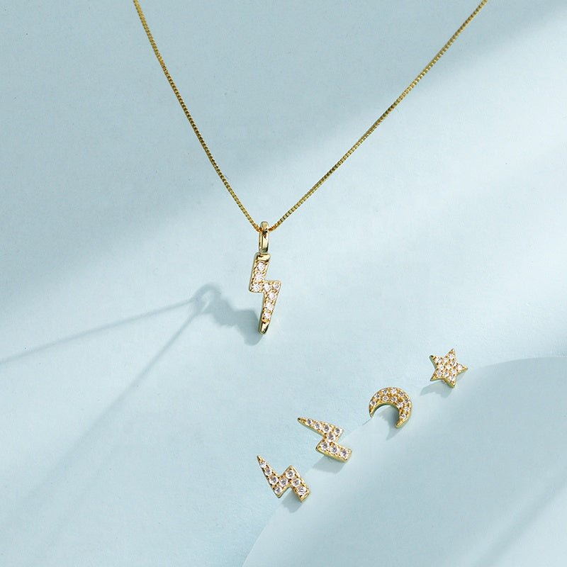 Collier Flash Pendentif Éclair Zircone — Argent 925 Or 18K