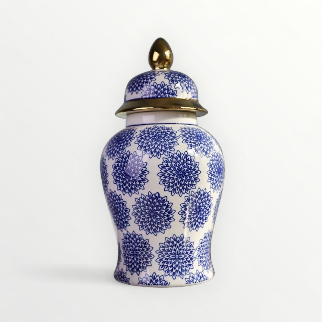Vase Ginger Jar Dahlia Bleu & Blanc – Porcelaine H38cm – vue 11 | QMF Trading – H&S SELECT