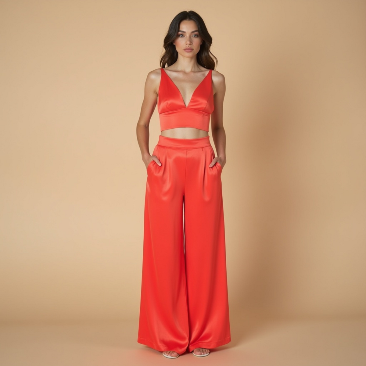 Pantalon Large Satiné Taille Haute Rouge "Swella" — GOOD GIRL BAD HABITS