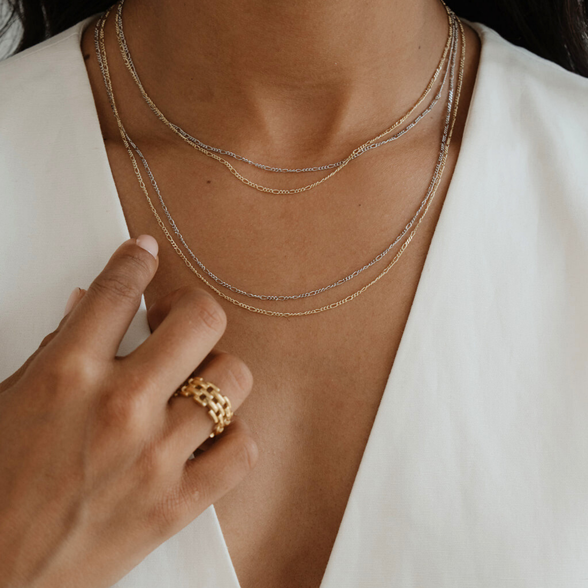 Collier Long Figaro Rétro Chic — Argent 925 Plaqué Or 18K