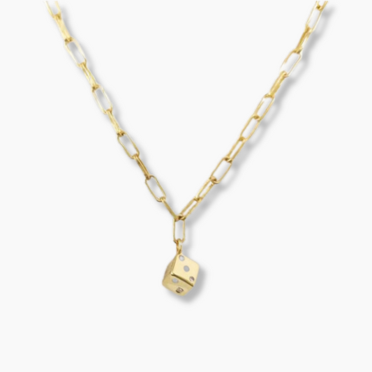 Collier Game Pendentif Dé Zircone — Argent 925 Or 18K