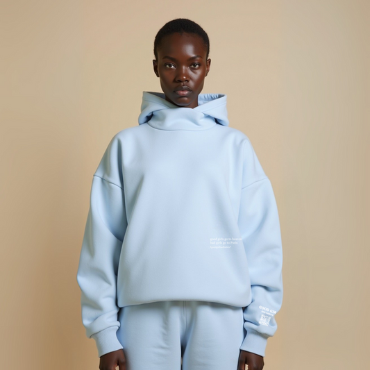 Hoodie Amovible Bad Girls Paris BabyBlue coton bio éthique - H&S SELECT