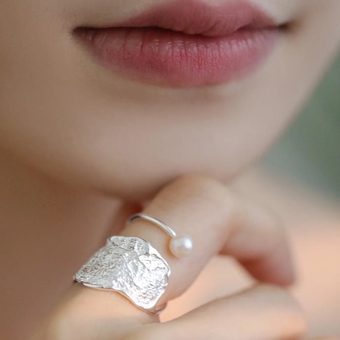 Bague Perle Texturée Réglable — Argent Sterling LanLivia