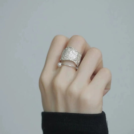 Bague Perle Texturée Réglable — Argent Sterling LanLivia