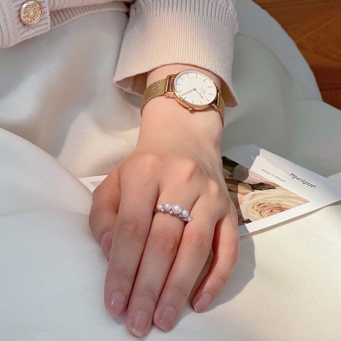 Bague Couronne Perles d'Eau Douce — Argent 925 Plaqué Or 18K