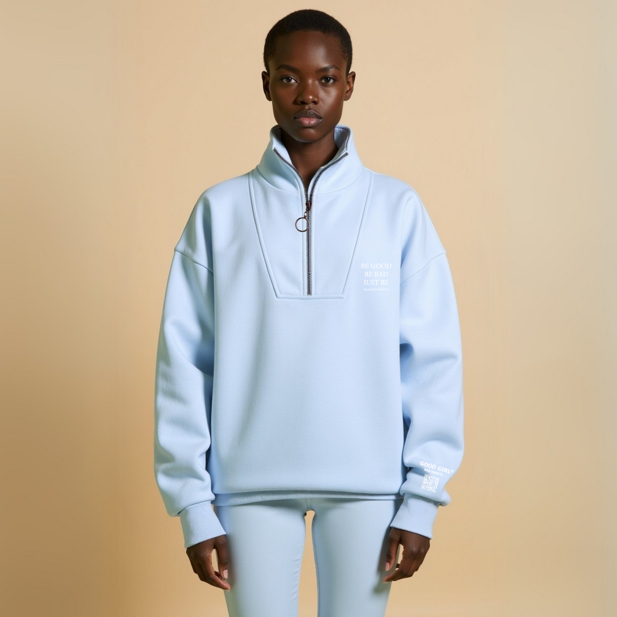 Sweat Demi-Zip Oversize Noir "Be Good Be Bad" — GOOD GIRL BAD HABITS