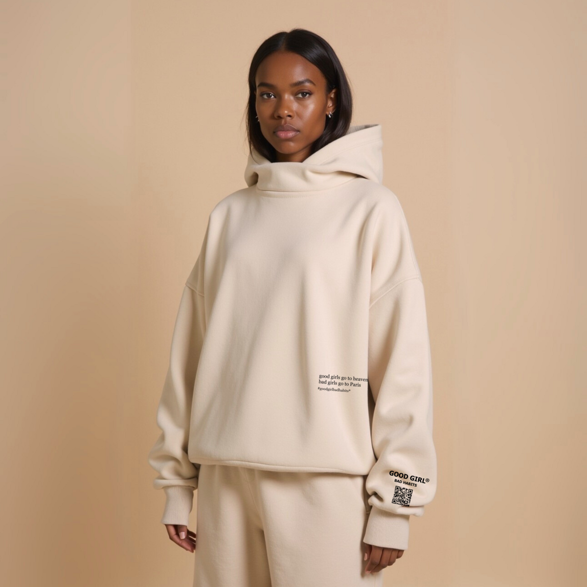 Hoodie Esthétique Beige Capuche Amovible coton bio éthique - H&S SELECT