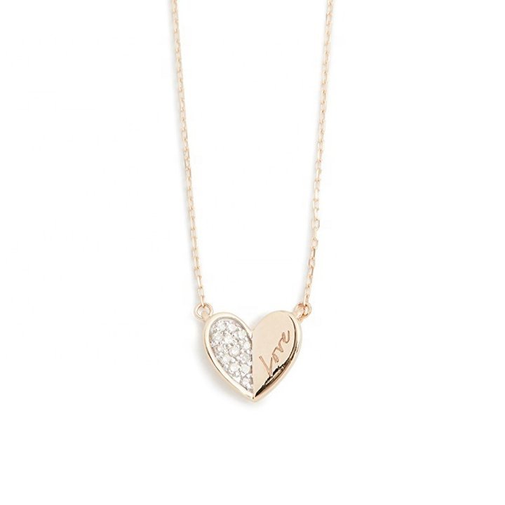 Collier Amour Cœur Gravé Zircone — Argent 925 Or 18K