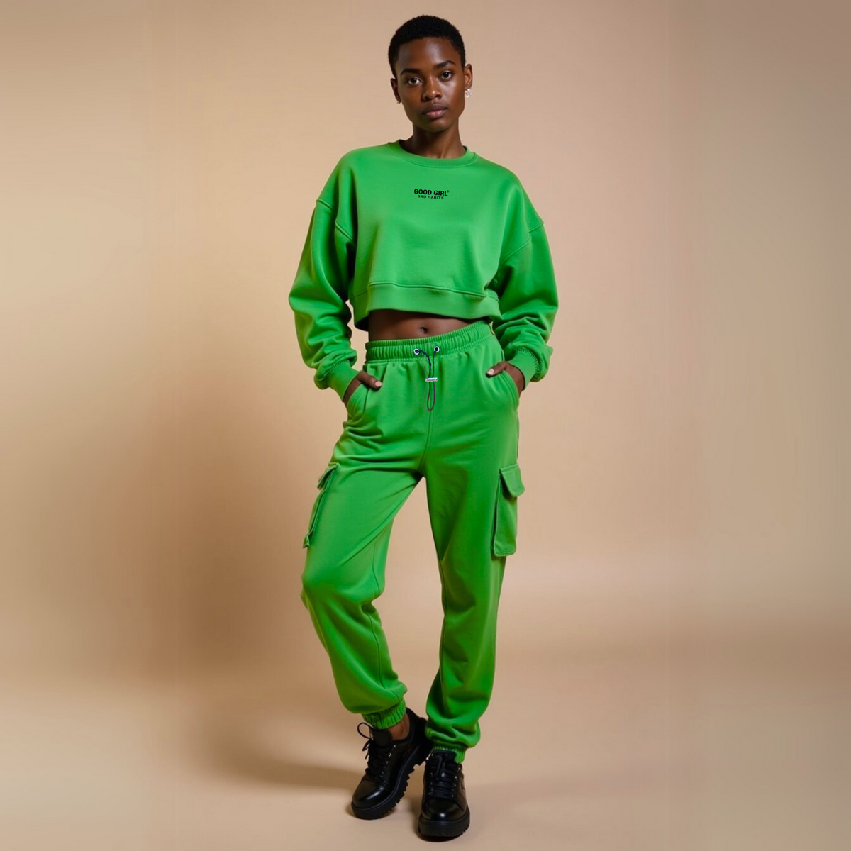 Sweat Col Rond Cropped Gris Chiné "Good Enough" — GOOD GIRL BAD HABITS