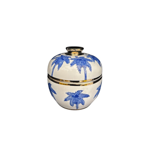 Vase Porcelaine Bleu de Delft – Motif Floral Cocotier H15cm – vue principale | QMF Trading – H&S SELECT