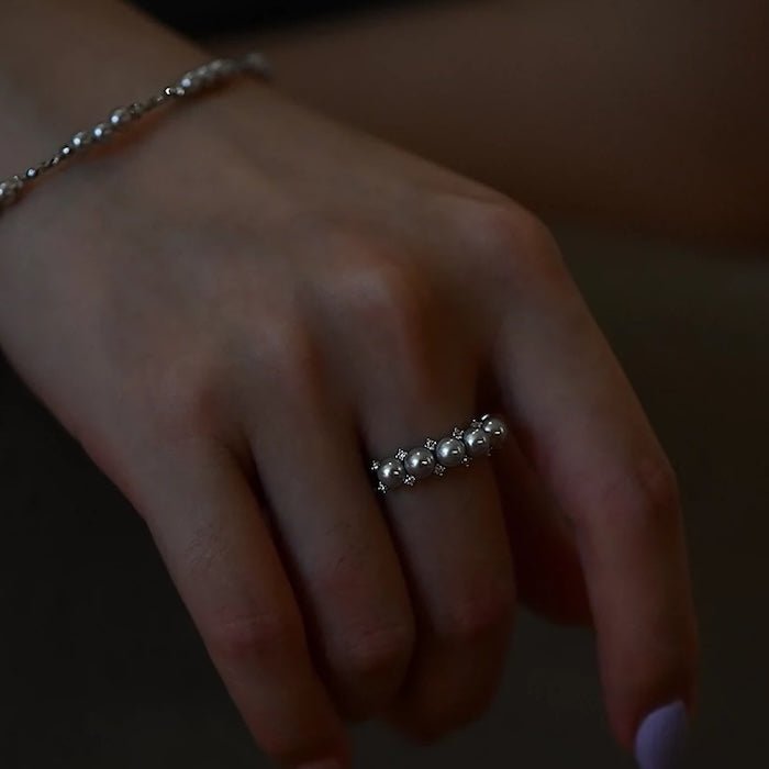 Bague Couronne Perles d'Eau Douce — Argent 925 Plaqué Or 18K