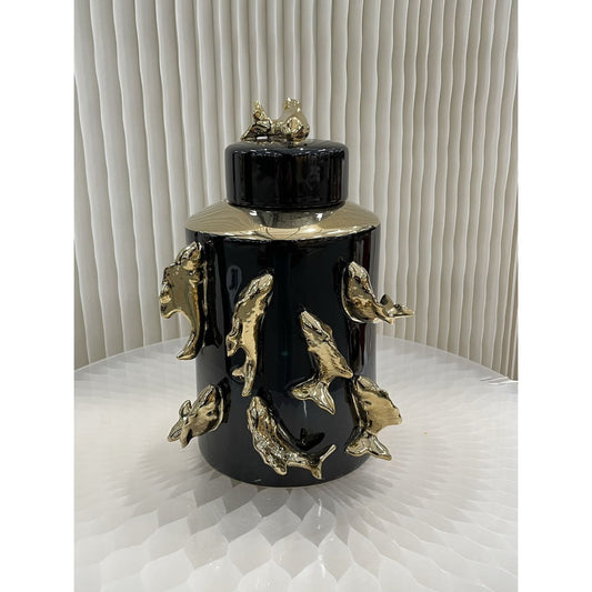 Pot Décoratif Poisson Noir & Or – Céramique H30cm – vue principale | QMF Trading – H&S SELECT