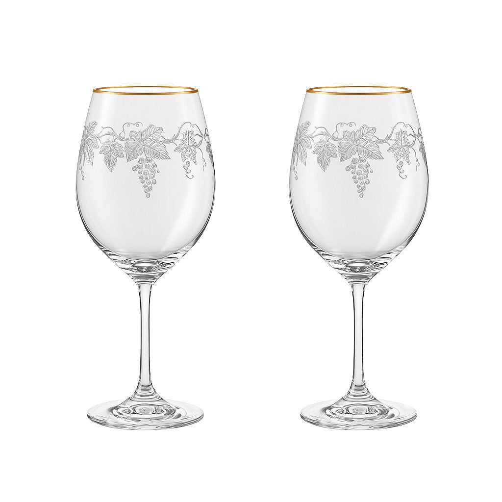 Verres à Vin Gravés Vigne Bord Doré | Lot de 2 | AULICA