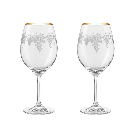 Verres à Vin Gravés Vigne Bord Doré | Lot de 2 | AULICA
