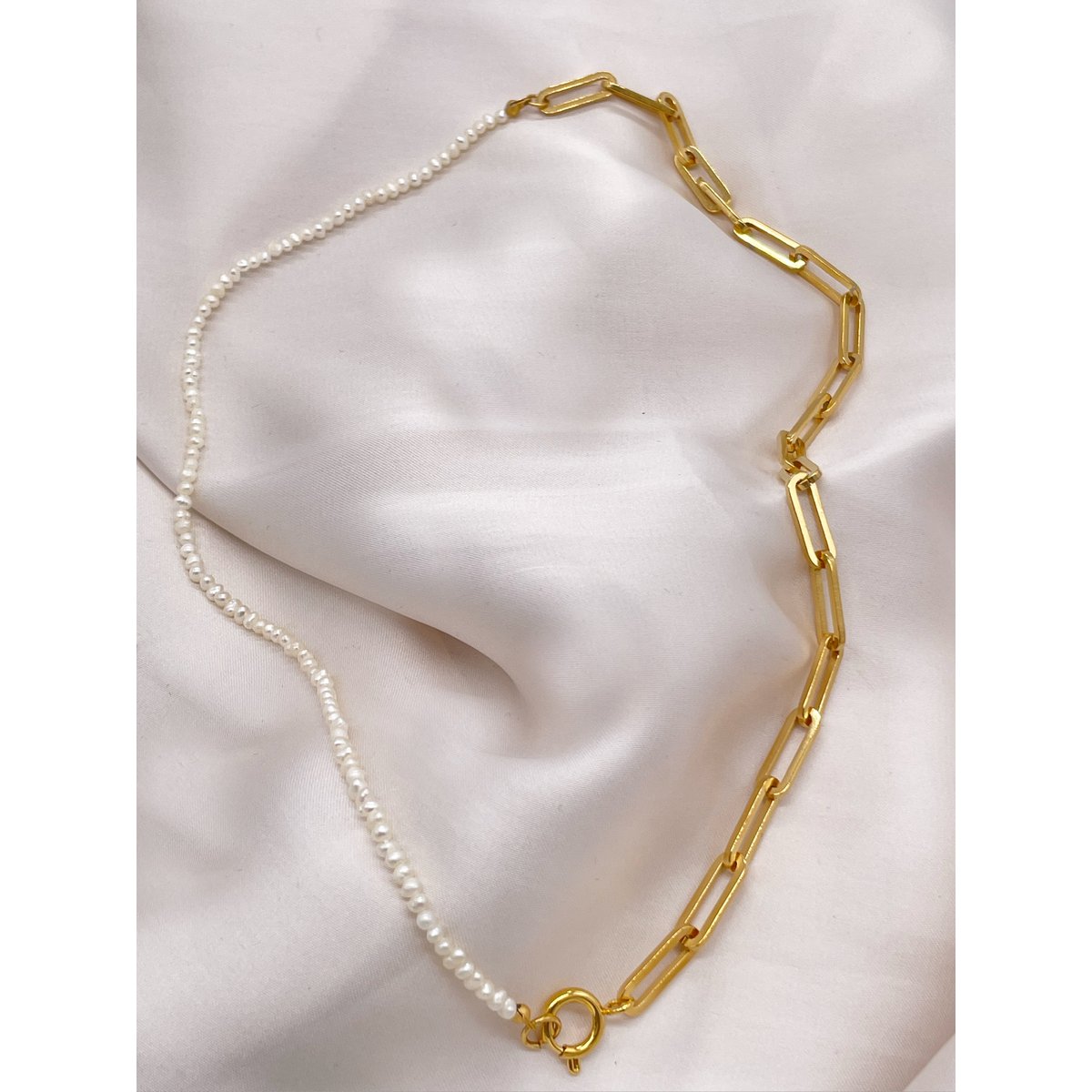 Collier Alena Perles Fines Chaîne Trombone — Or 14K