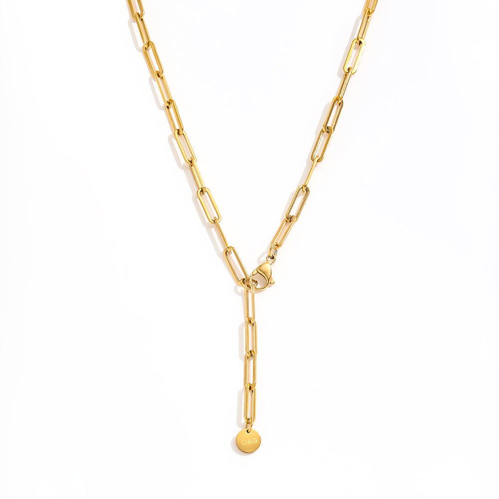 Collier Novelle Y Maillons Pièce — Acier Inoxydable Or 18K