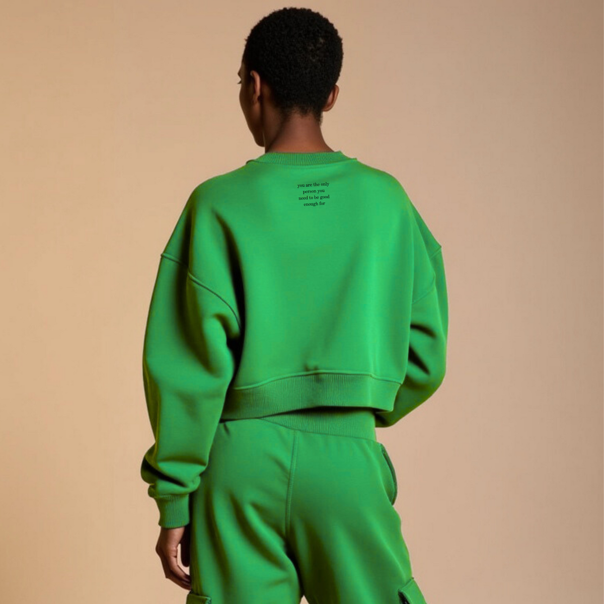 Sweat Col Rond Cropped Gris Chiné "Good Enough" — GOOD GIRL BAD HABITS