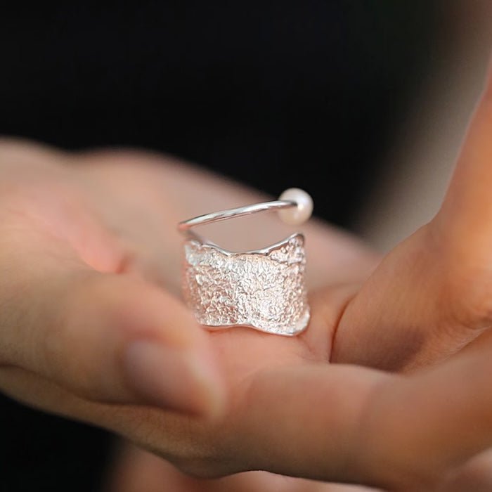 Bague Perle Texturée Réglable — Argent Sterling LanLivia
