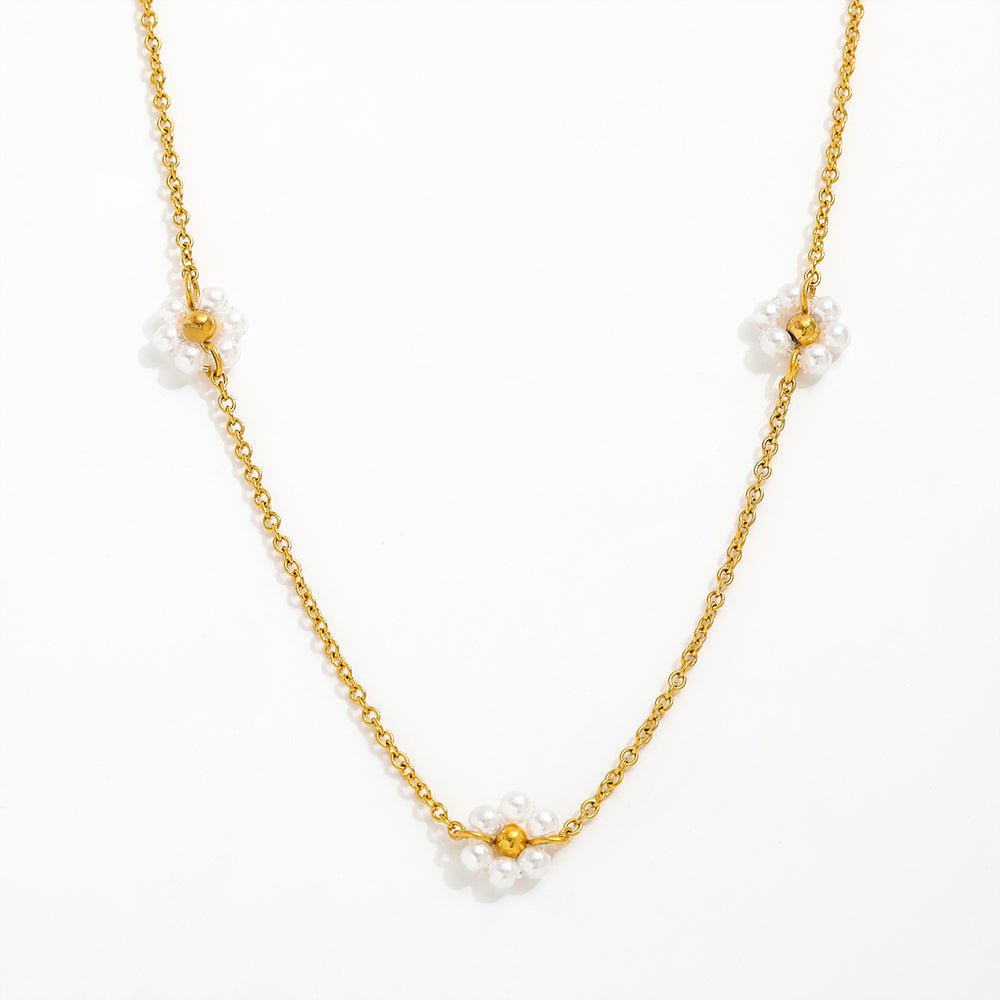 Collier Bloom Mini Fleurs Perles — Acier Inoxydable Or 18K