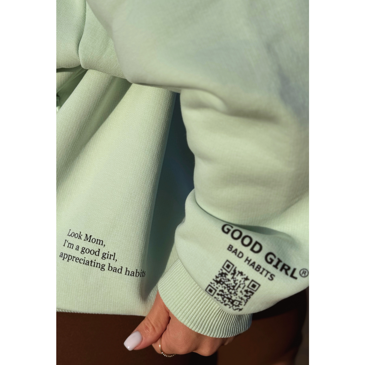 Hoodie Zippé Oversize Vert Menthe Coton Bio — GOOD GIRL BAD HABITS