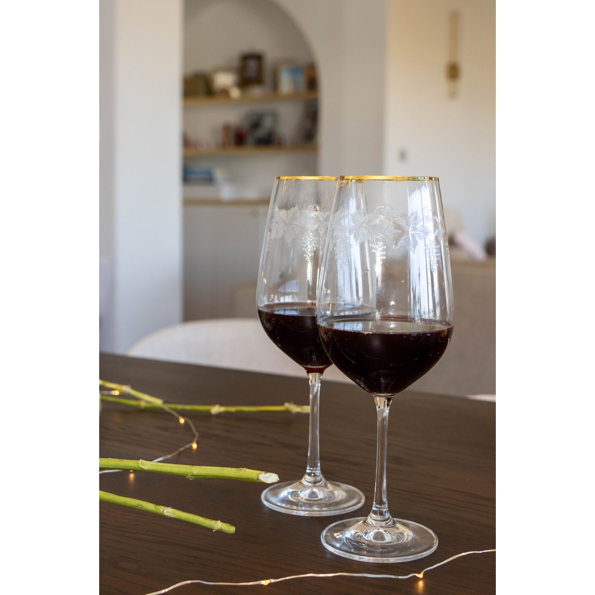 Verres à Vin Gravés Vigne Bord Doré | Lot de 2 | AULICA