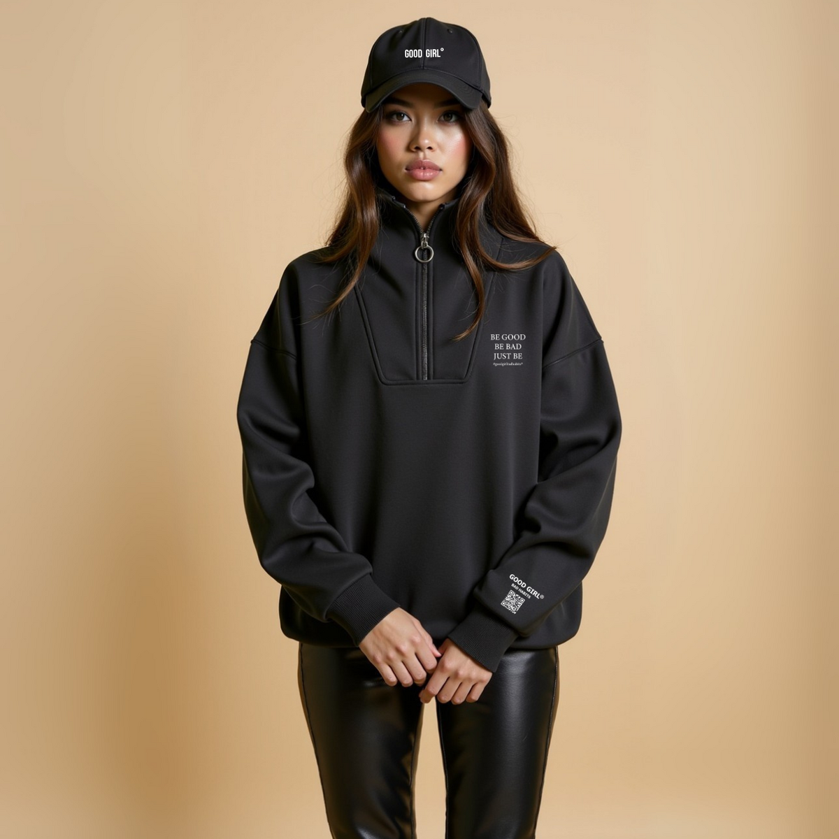 Sweat Demi-Zip Oversize Vert Menthe "Be Good Be Bad" — GOOD GIRL BAD HABITS