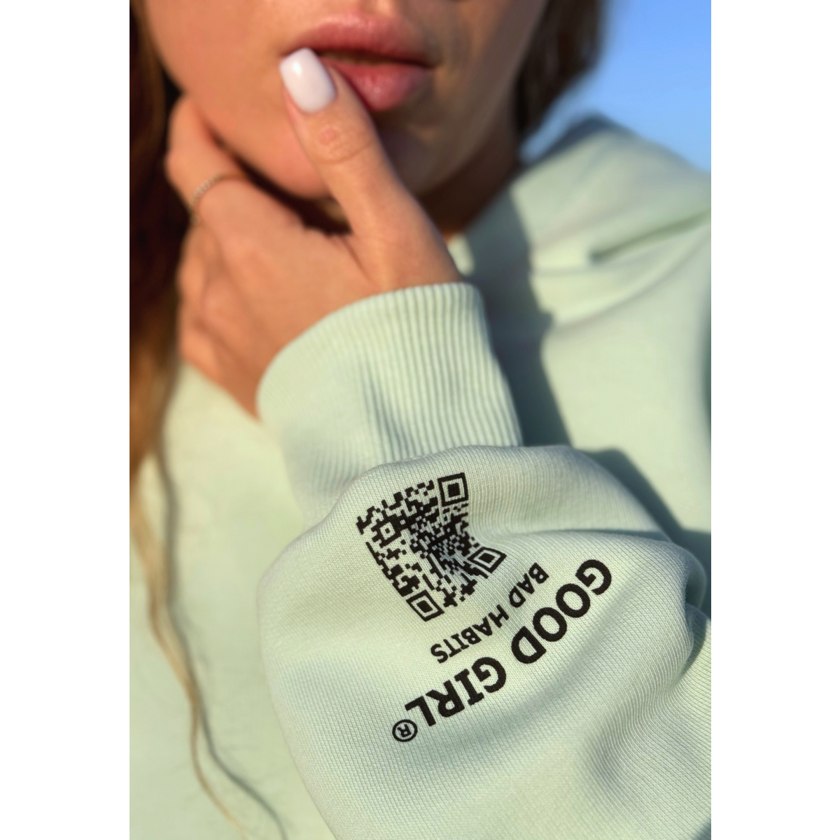 Hoodie Zippé Oversize Vert Menthe Coton Bio — GOOD GIRL BAD HABITS