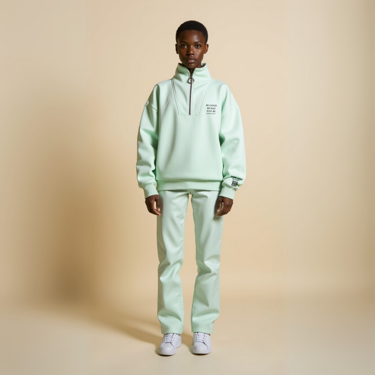 Sweat Demi-Zip Oversize Vert Menthe "Be Good Be Bad" — GOOD GIRL BAD HABITS