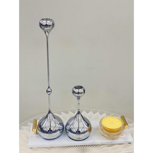 Bougeoir Tender en Nickel Poli – Taille L H34cm – vue principale | QMF Trading – H&S SELECT