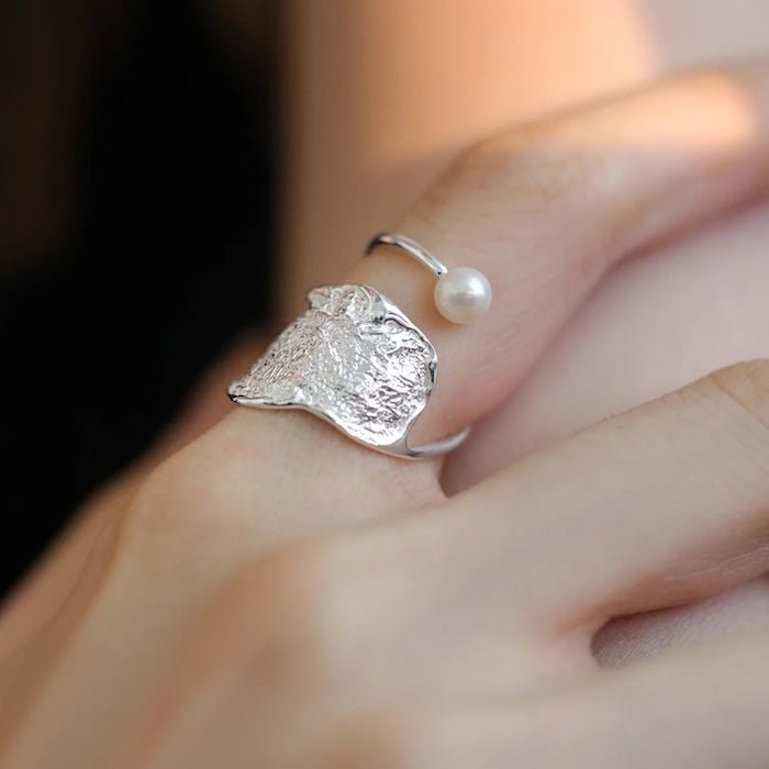 Bague Perle Texturée Réglable — Argent Sterling LanLivia
