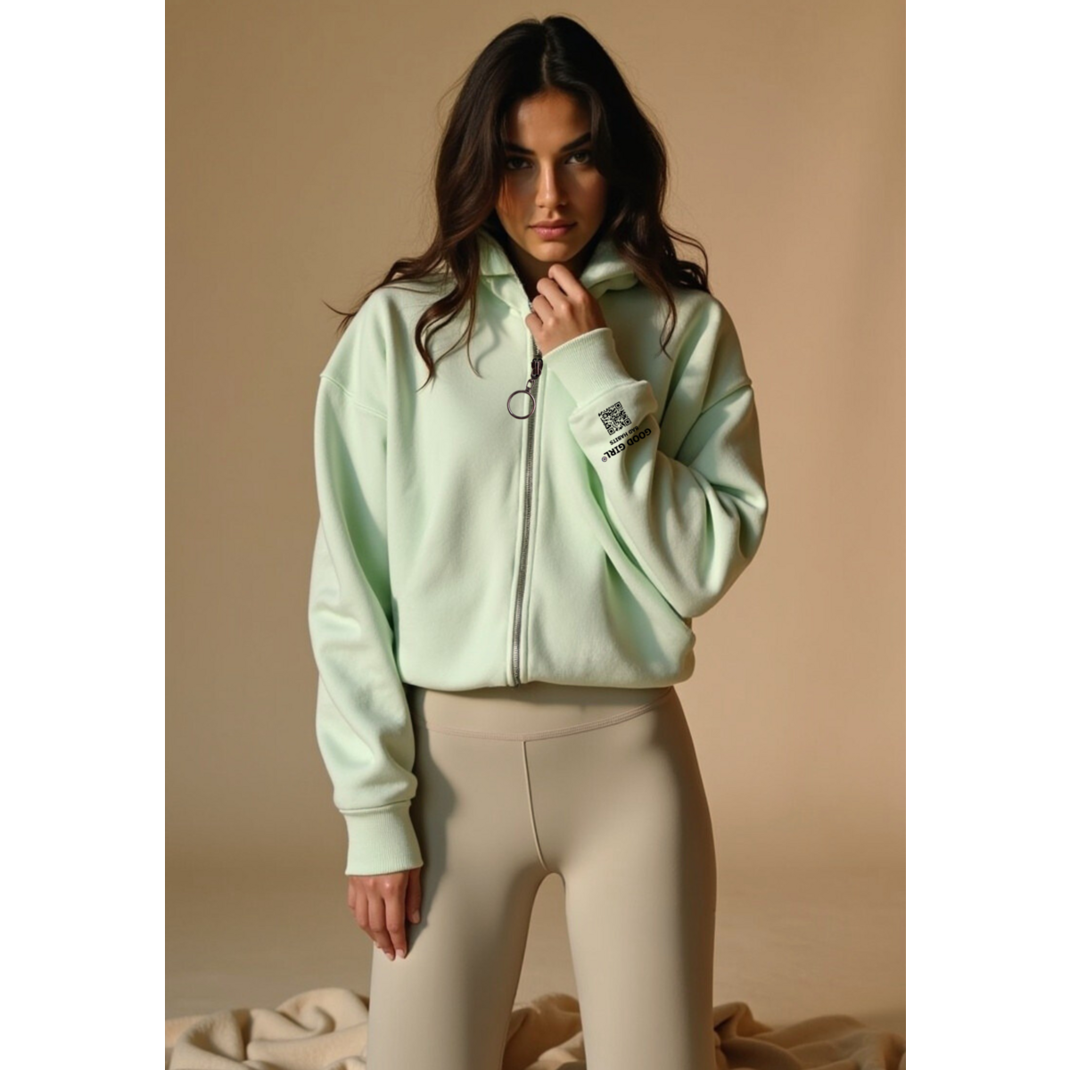 Hoodie Zippé Oversize Vert Menthe Coton Bio — GOOD GIRL BAD HABITS