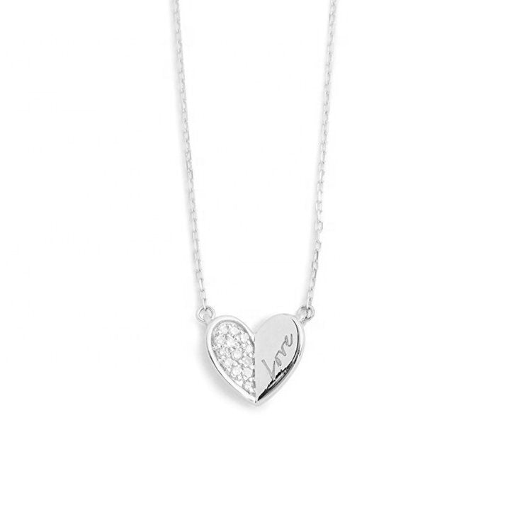 Collier Amour Cœur Gravé Zircone — Argent 925 Or 18K