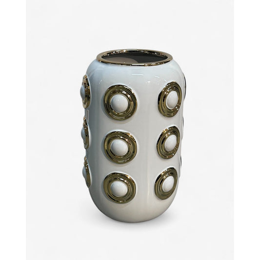 Vase Doré 3 Cercles Blanc & Or – Céramique H31cm (Variante) – vue principale | QMF Trading – H&S SELECT