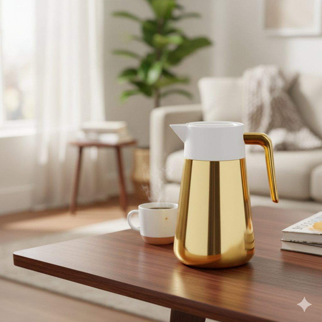 Cafetière Isotherme Dorée & Blanche 1L – vue rapprochée | AULICA – H&S SELECT