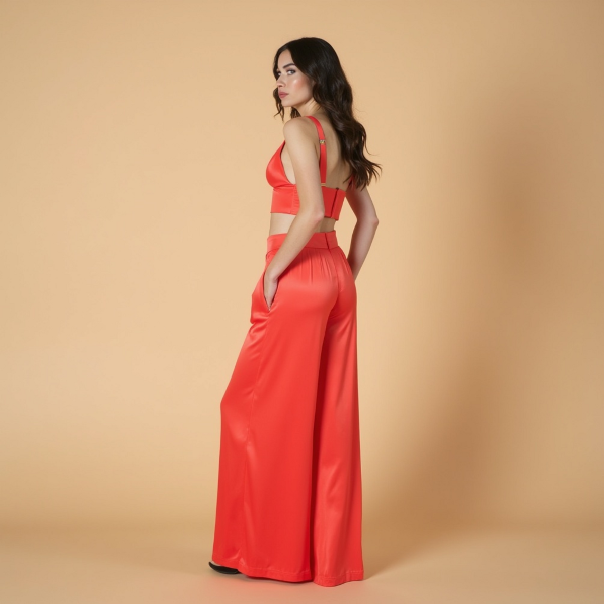 Pantalon Large Satiné Taille Haute Rouge "Swella" — GOOD GIRL BAD HABITS