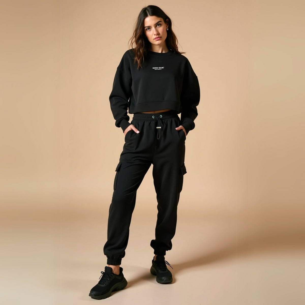 Jogging Cargo Vert "Mental Health" Coton Bio — GOOD GIRL BAD HABITS