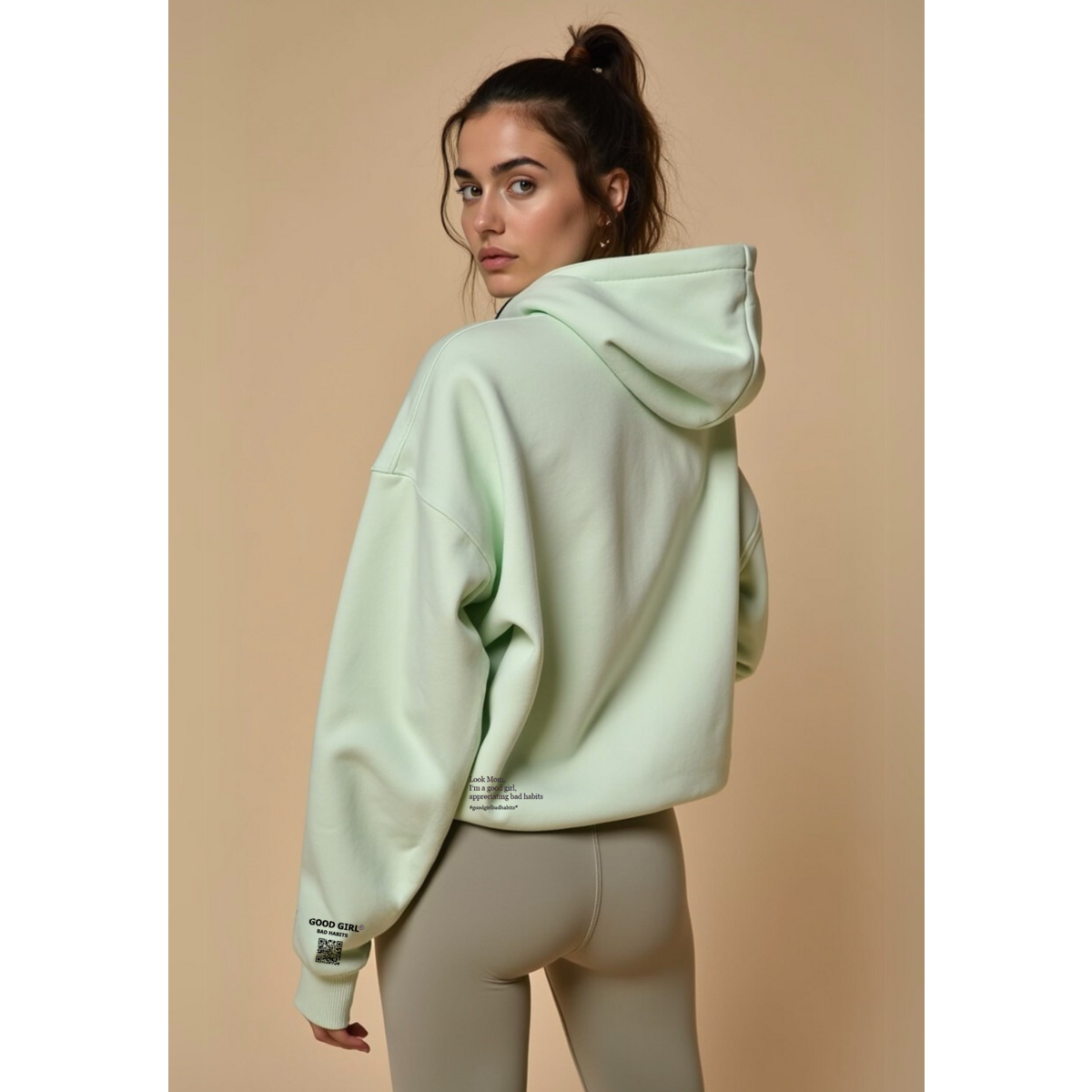 Hoodie Zippé Oversize Vert Menthe Coton Bio — GOOD GIRL BAD HABITS