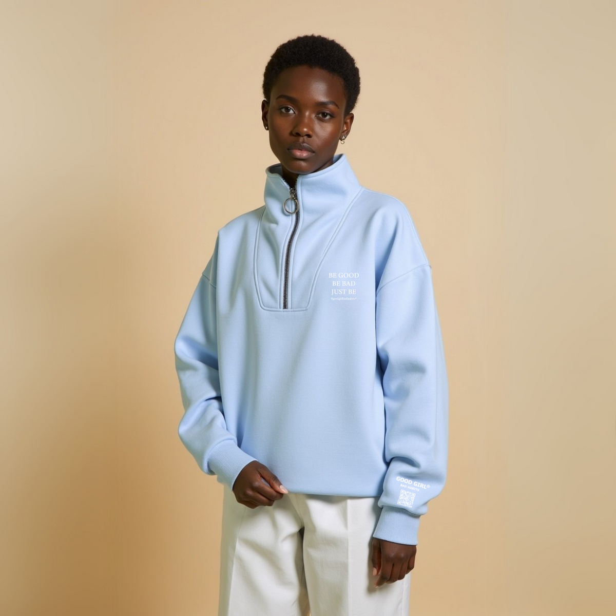 Sweat Demi-Zip Oversize Vert Menthe "Be Good Be Bad" — GOOD GIRL BAD HABITS