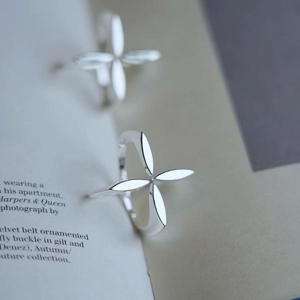 Bague Croix Fleur Minimaliste Réglable — Argent Sterling