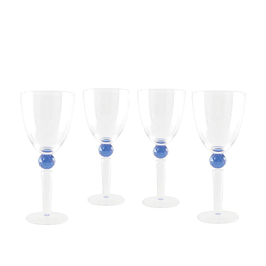 Verres à Vin Pied Diamant Bleu | Lot de 4 | AULICA