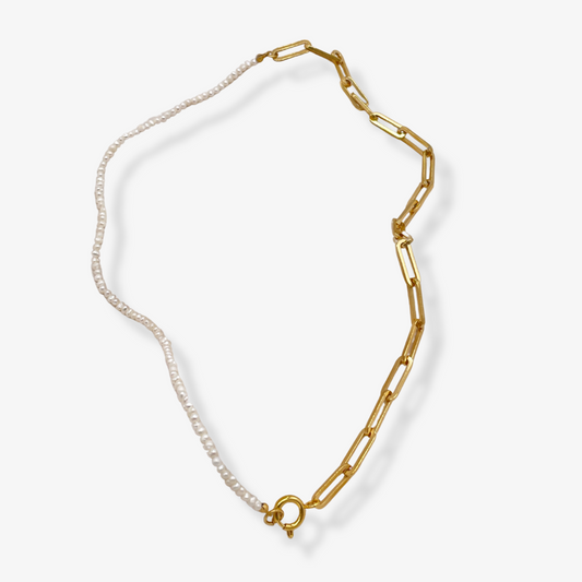 Collier Alena Perles Fines Chaîne Trombone — Or 14K