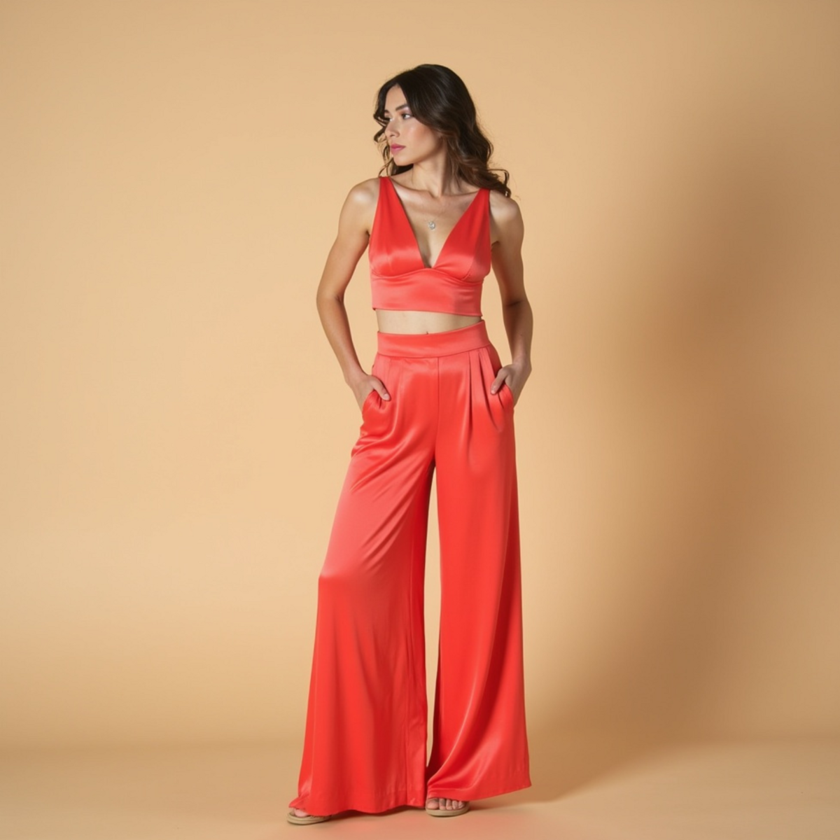 Pantalon Large Satiné Taille Haute Rouge "Swella" — GOOD GIRL BAD HABITS