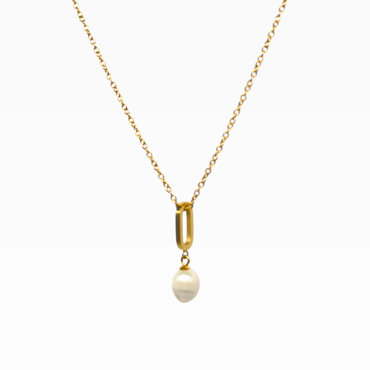 Collier Alaula Perle d'Eau Douce Breloque — Acier Or 18K