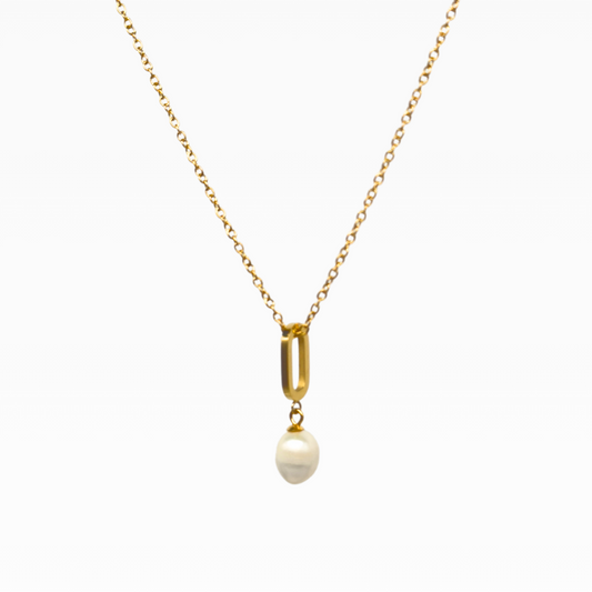 Collier Alaula Perle d'Eau Douce Breloque — Acier Or 18K