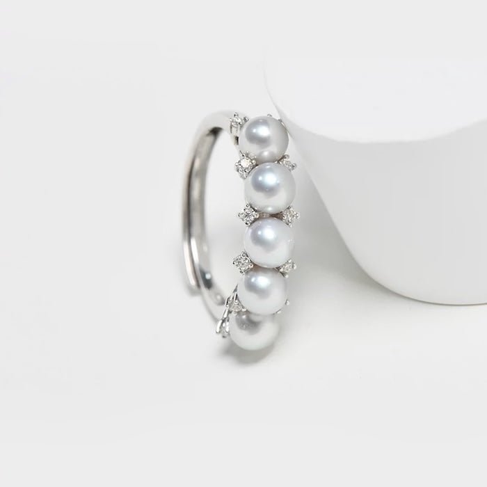 Bague Couronne Perles d'Eau Douce — Argent 925 Plaqué Or 18K